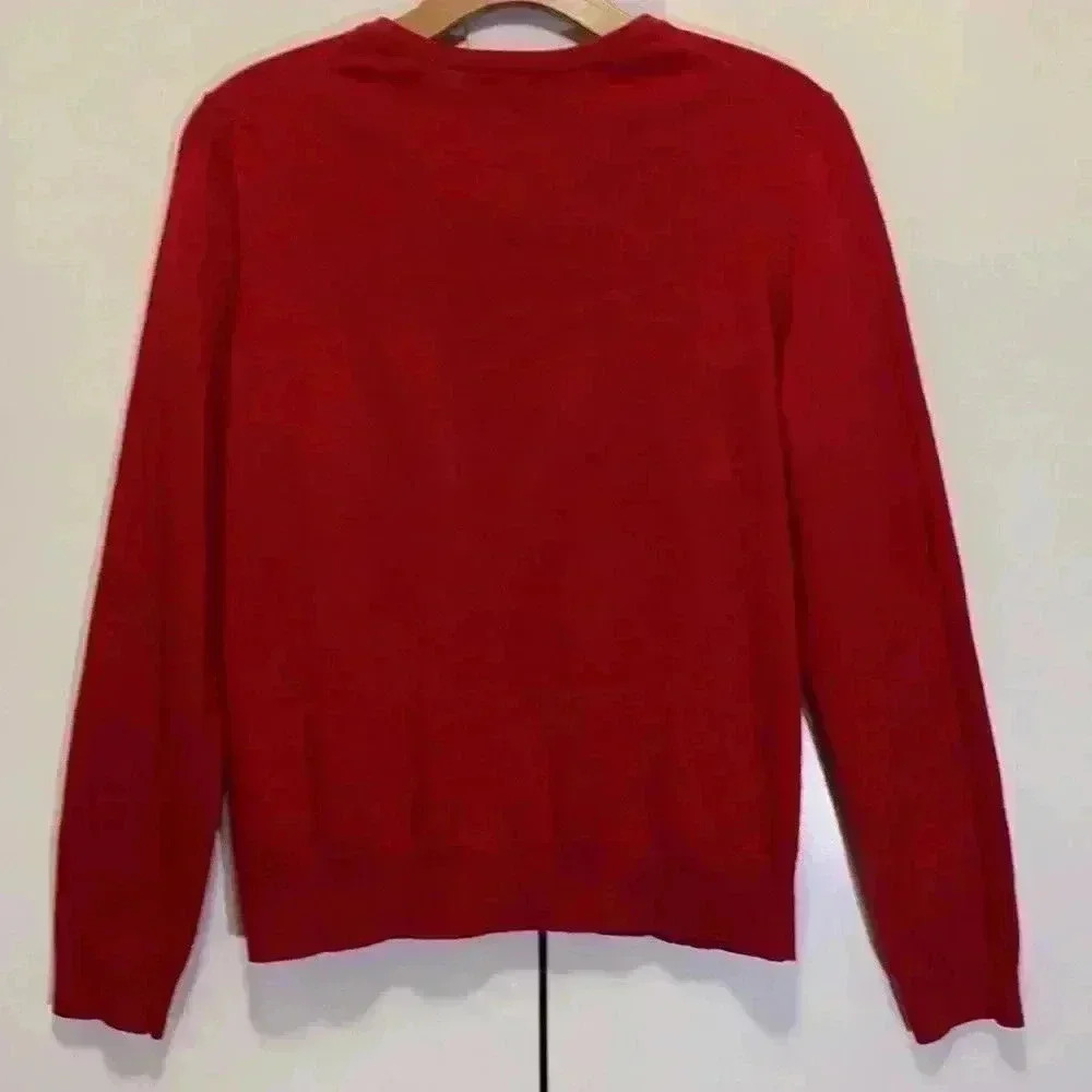 LANDS’END Women’s Red Button Up Floral Embroidered Sweater Size M/P (10/12) - Picture 6 of 7